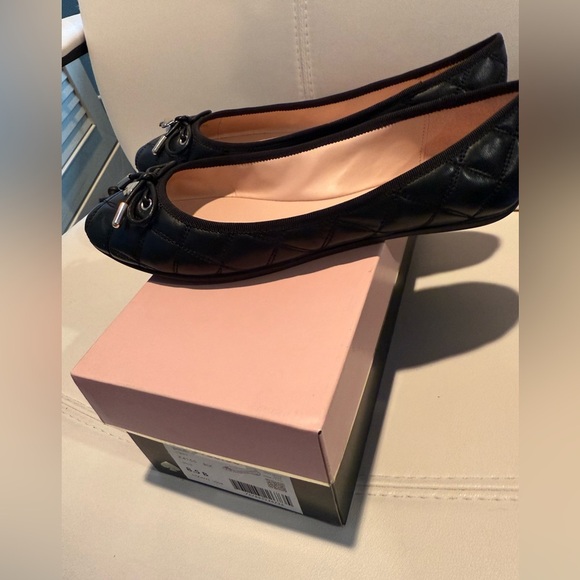 Kate Spade Pauline Black Patent Quilted Leather Flats 8.5 New - Picture 1 of 9